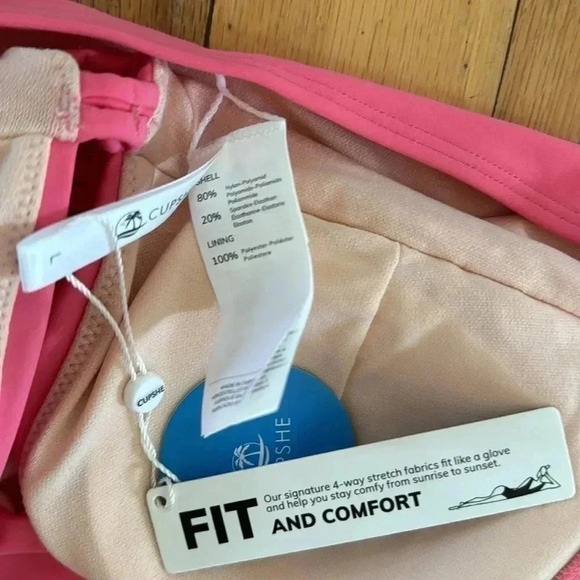 CUPSHE Women's One Piece Swimsuit Pink Deep-V Bathing Suit Sz L - Picture 6 of 8